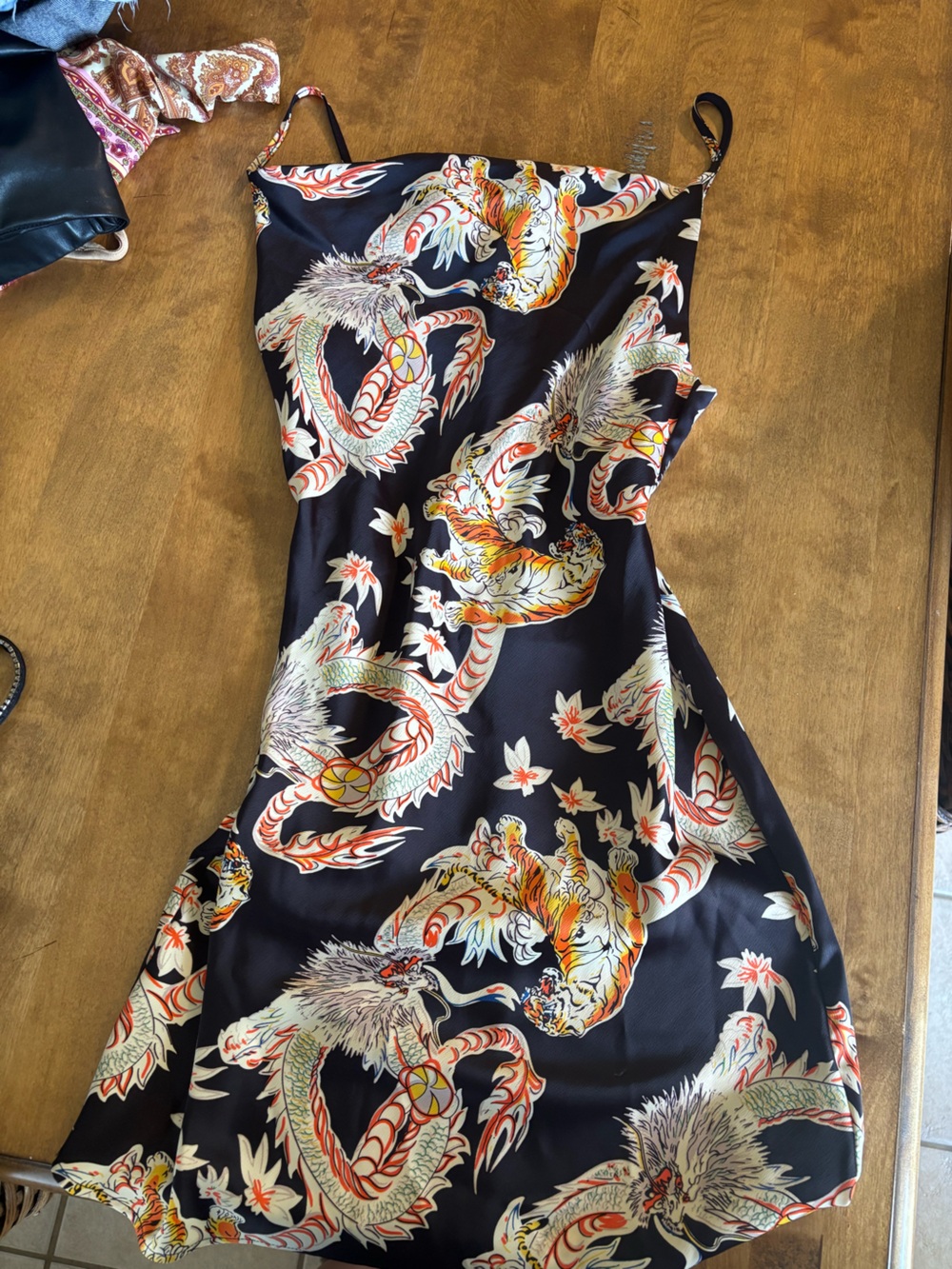 Urban Outfitters Black Dragon & Tiger Print Slip Dress